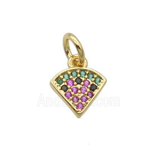 Copper Fan Pendant Pave Zircon Pizza Gold Plated