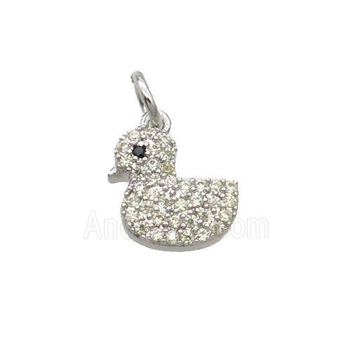 Copper Duck Pendant Pave Zircon Platinum Plated