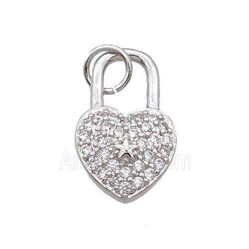 Copper Lock Pendant Pave Zircon Heart Platinum Plated