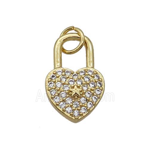 Copper Lock Pendant Pave Zircon Heart Gold Plated