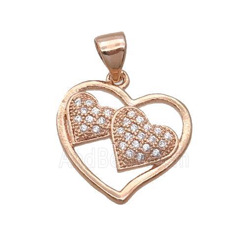 Copper Heart Pendant Pave Zircon Rose Gold