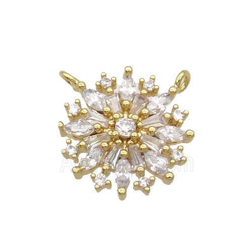 Copper Flower Pendant Pave Zircon 2loops Gold Plated