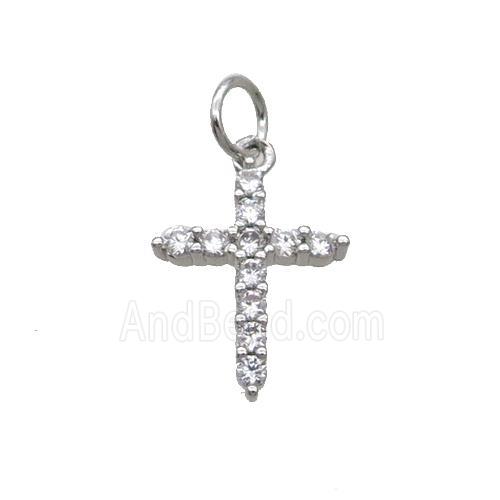 Copper Cross Pendant Pave Zircon Platinum Plated