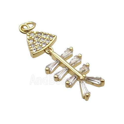 Copper Fishbone Pendant Pave Zircon Gold Plated