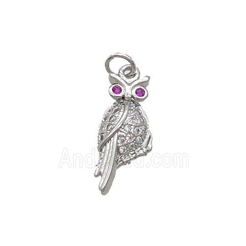 Copper Owl Pendant Pave Zircon Bird Platinum Plated