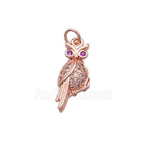 Copper Owl Pendant Pave Zircon Bird Rose Gold