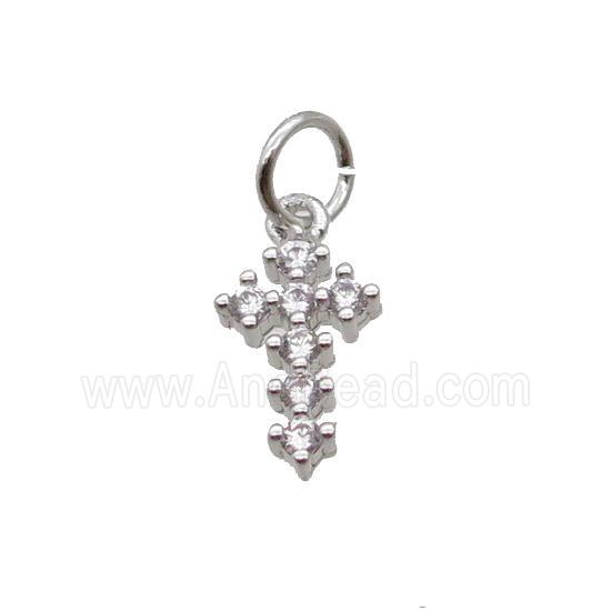 Copper Cross Pendant Pave Zircon Platinum Plated