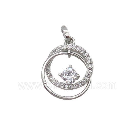 Copper Circle Pendant Pave Zircon Platinum Plated