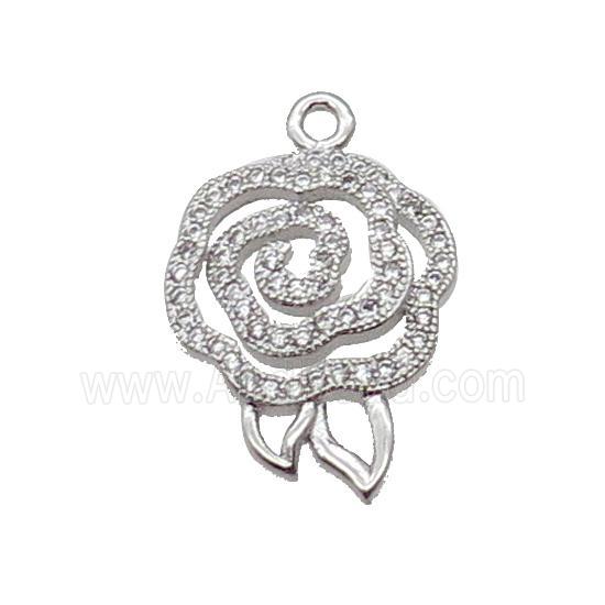 Copper Flower Pendant Pave Zircon Platinum Plated