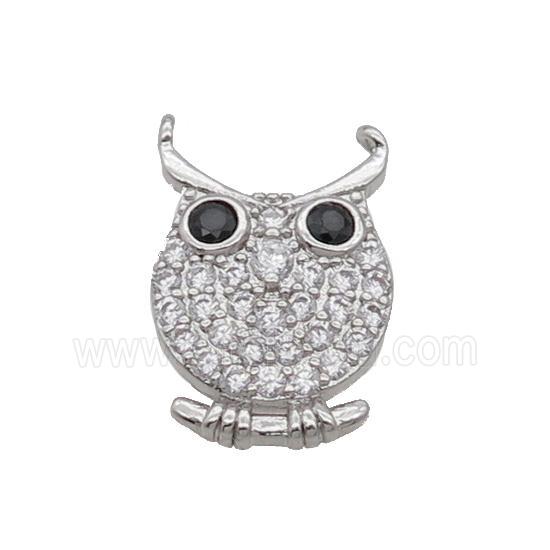 Copper Owl Pendant Pave Zircon Platinum Plated