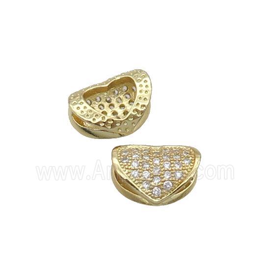 Copper Heart Beads Pave Zircon Gold Plated