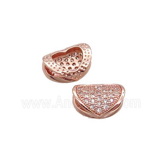 Copper Heart Beads Pave Zircon Rose Gold