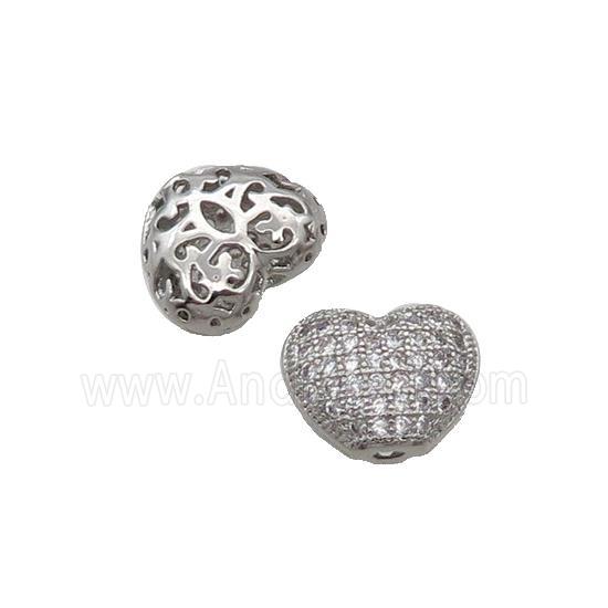 Copper Heart Beads Pave Zircon Platinum Plated