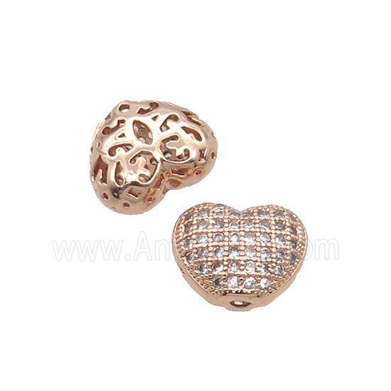 Copper Heart Beads Pave Zircon Rose Gold