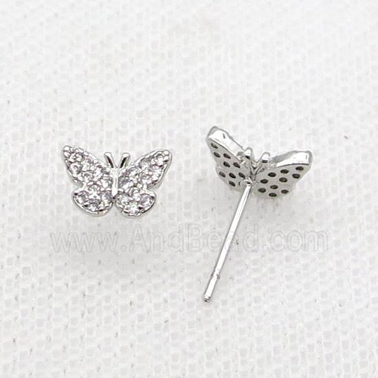 Copper Stud Earring Pave Zircon Butterfly Platinum Plated