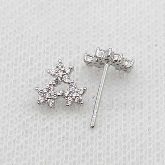 Copper Stud Earring Pave Zircon Star Platinum Plated