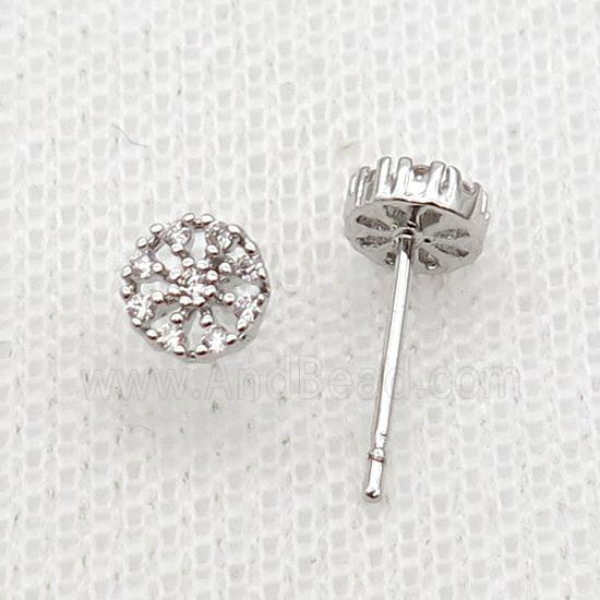 Copper Stud Earring Pave Zircon Platinum Plated