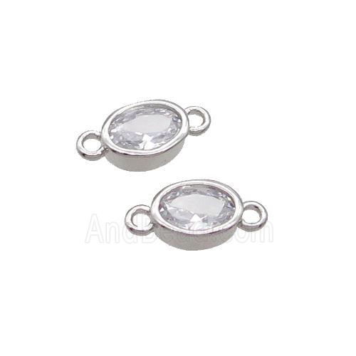 Copper Oval Connector Pave Zircon Platinum Plated
