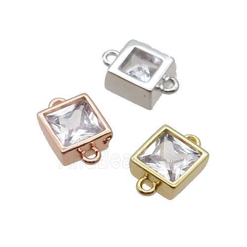 Copper Square Connector Pave Zircon Mixed