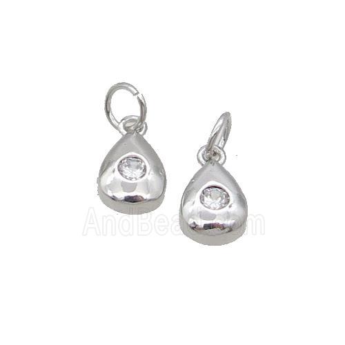Copper Teardrop Pendant Pave Zircon Platinum Plated