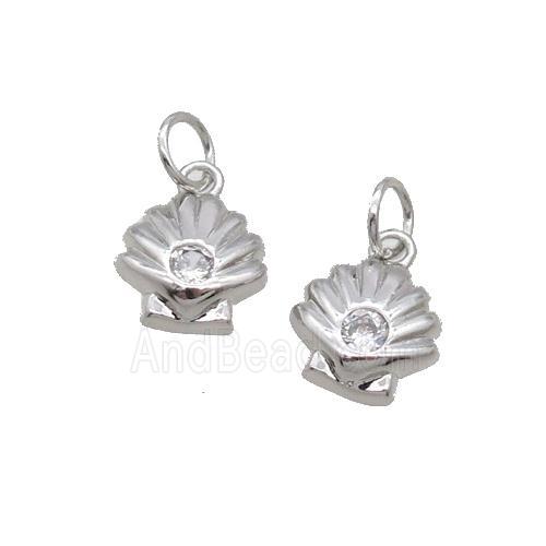 Copper Pendant Pave Zircon Shell Platinum Plated