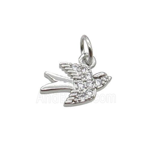 Copper Swallow Pendant Pave Zircon Birds Platinum Plated