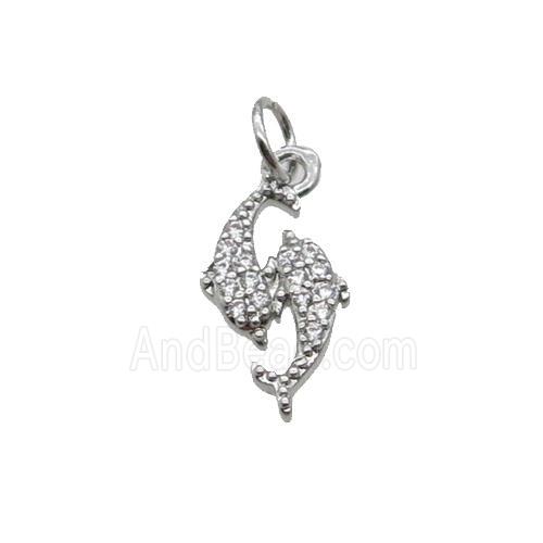 Copper Dolphin Pendant Pave Zircon Platinum Plated