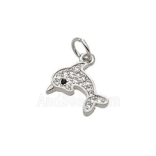 Copper Dolphin Pendant Pave Zircon Platinum Plated