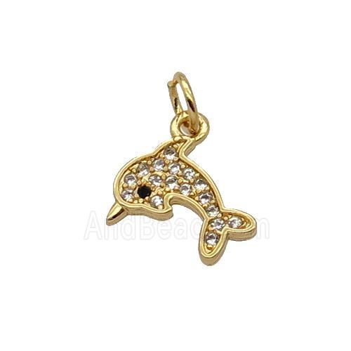 Copper Dolphin Pendant Pave Zircon Gold Plated