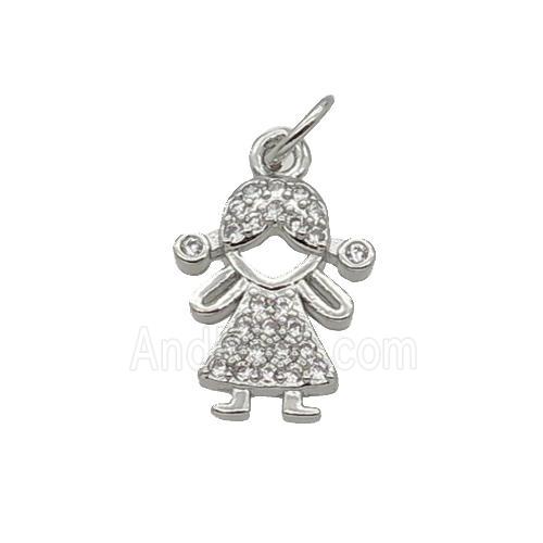 Copper Girl Pendant Pave Zircon Kids Platinum Plated