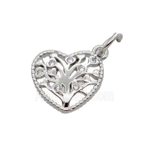 Copper Heart Pendant Pave Zircon Tree Platinum Plated
