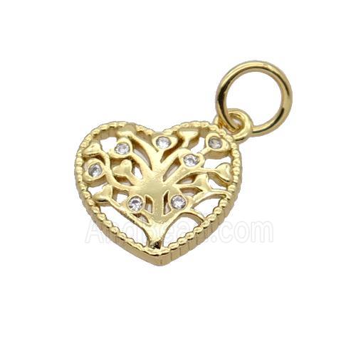 Copper Heart Pendant Pave Zircon Tree Gold Plated