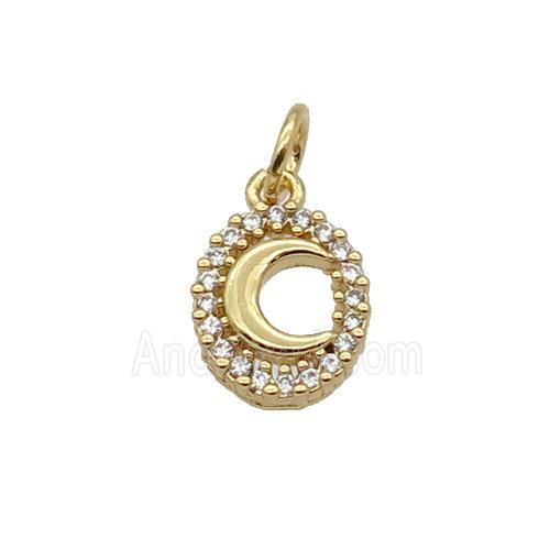 Copper Moon Pendant Pave Zircon Oval Gold Plated