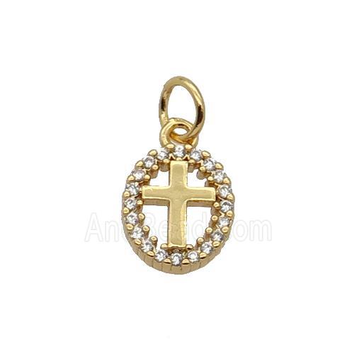 Copper Cross Pendant Pave Zircon Oval Gold Plated