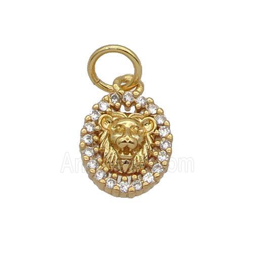 Copper Lion Pendant Pave Zircon Oval Gold Plated