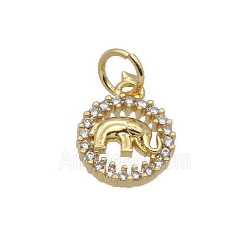 Copper Elephant Pendant Pave Zircon Circle Gold Plated