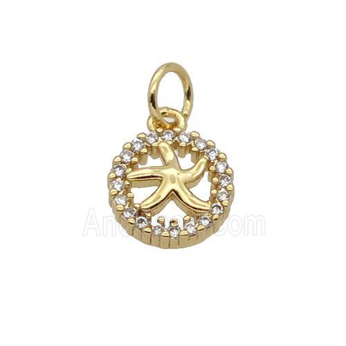 Copper Starfish Pendant Pave Zircon Circle Gold Plated