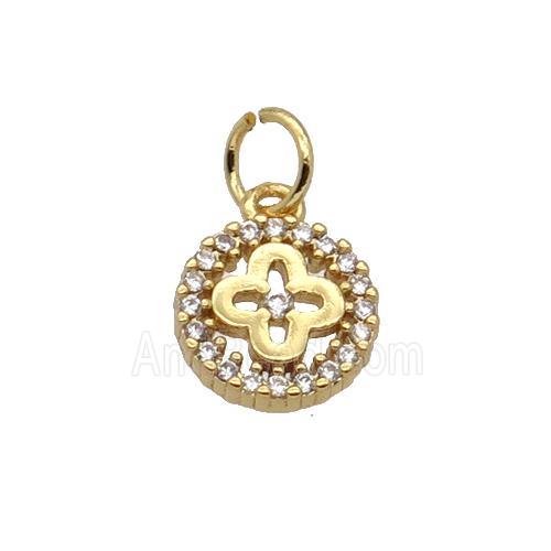 Copper Clover Pendant Pave Zircon Circle Gold Plated