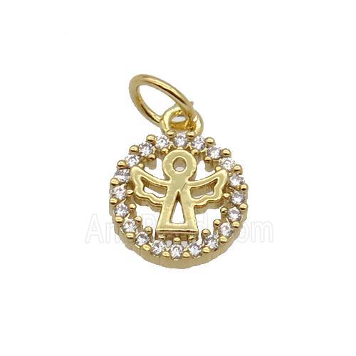 Copper Angel Pendant Pave Zircon Circle Gold Plated