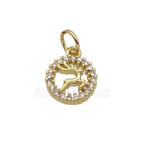 Copper Reindeer Pendant Pave Zircon Circle Gold Plated