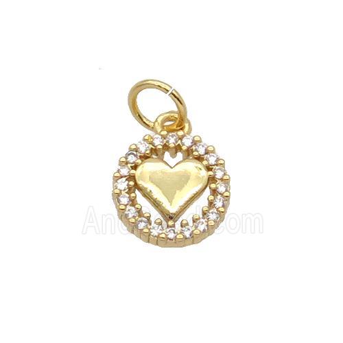 Copper Heart Pendant Pave Zircon Circle Gold Plated