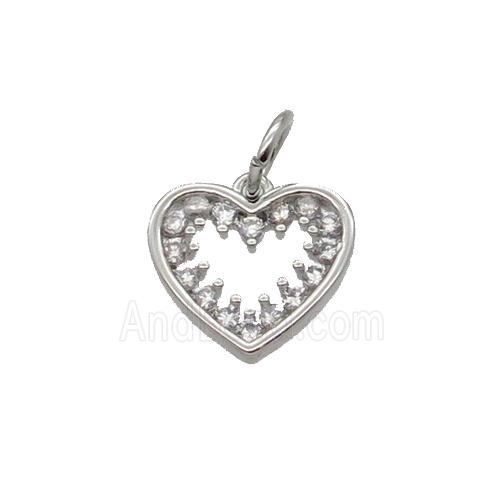 Copper Heart Pendant Pave Zircon Platinum Plated