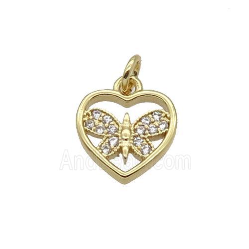 Copper Heart Pendant Pave Zircon Butterfly Gold Plated