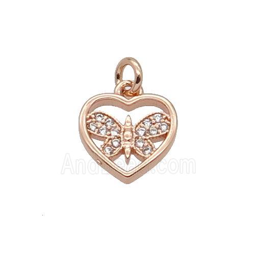 Copper Heart Pendant Pave Zircon Butterfly Rose Gold