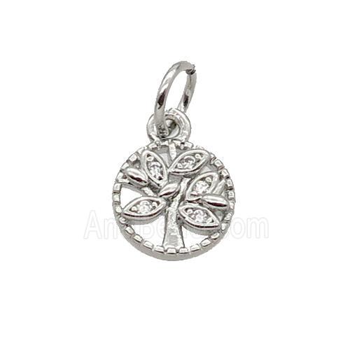 Copper Tree Pendant Pave Zircon Platinum Plated