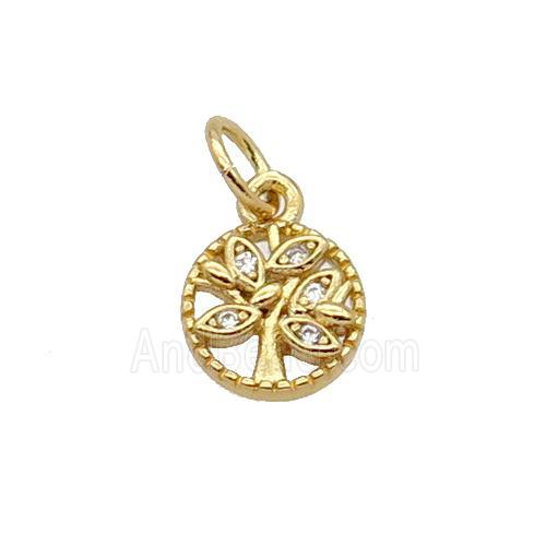 Copper Tree Pendant Pave Zircon Gold Plated