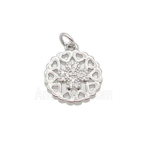 Copper Heart Pendant Pave Zircon Clover Platinum Plated