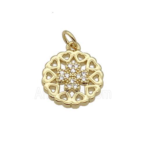 Copper Heart Pendant Pave Zircon Clover Gold Plated