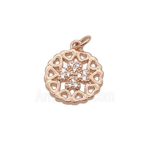 Copper Heart Pendant Pave Zircon Clover Rose Gold