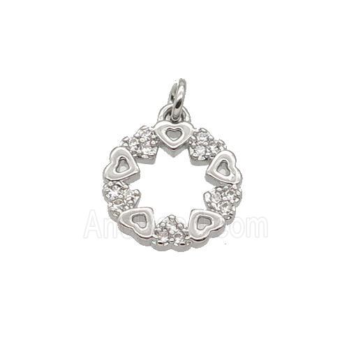 Copper Heart Pendant Pave Zircon Circle Platinum Plated